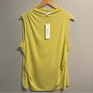 Calvin Klein Women's Sleeveless Blouse Suit Top Size XL Stretch Yellow Mock Neck